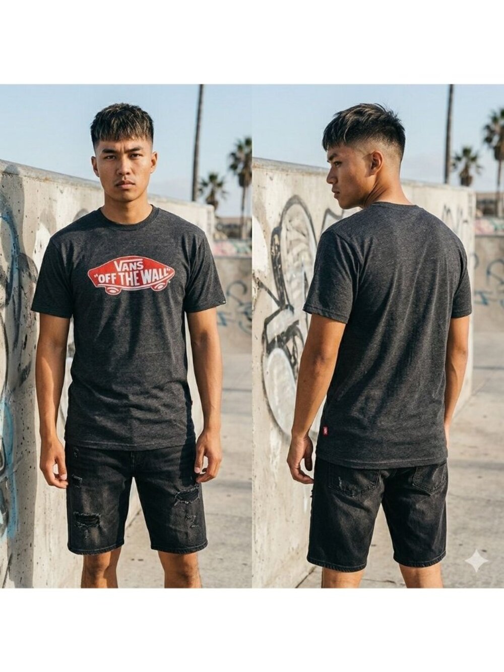 Vans Mens Off The Wall Heather Gray Graphic T-Shirt Classic Fit Size Large